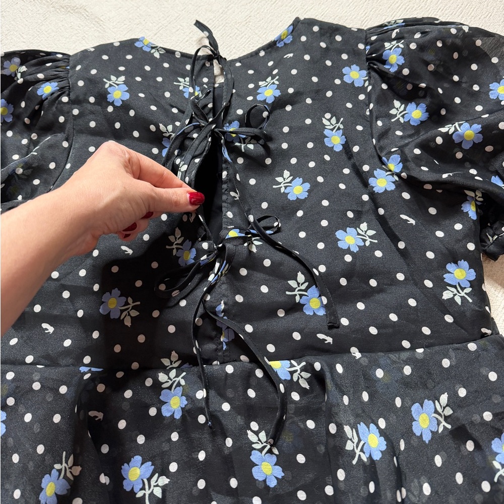 Sandy Liang x Target Black Polka Dot Dark Floral Chiffon Tiered Mini Dress M - Picture 8 of 8